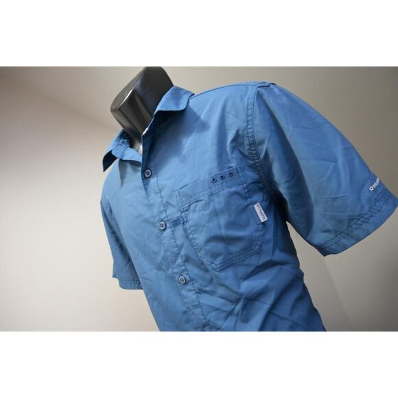 Columbia Vented Fishing Shirt PFG Blue Omni-Shade Camp Shirt Mens Small - Picture 1 of 11